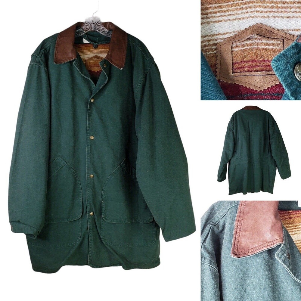 Vintage Woolrich Canvas Aztec Navajo Blanket Lined Wool Barn Jacket Coat Size L